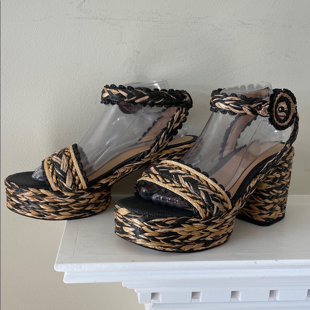 Sam Edelman Iliana Woven Platform Ankle-Strap Sandals Black & Natural Size 9.5 - Picture 8 of 12